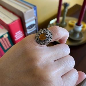 Sterling silver ring with amber